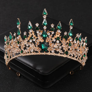 Baroque Green Crystal Tiaras And Crowns Rhinestone Prom Bridal Wedding Hair Accessories Jewelry Crown Tiara For Women Bride Gift