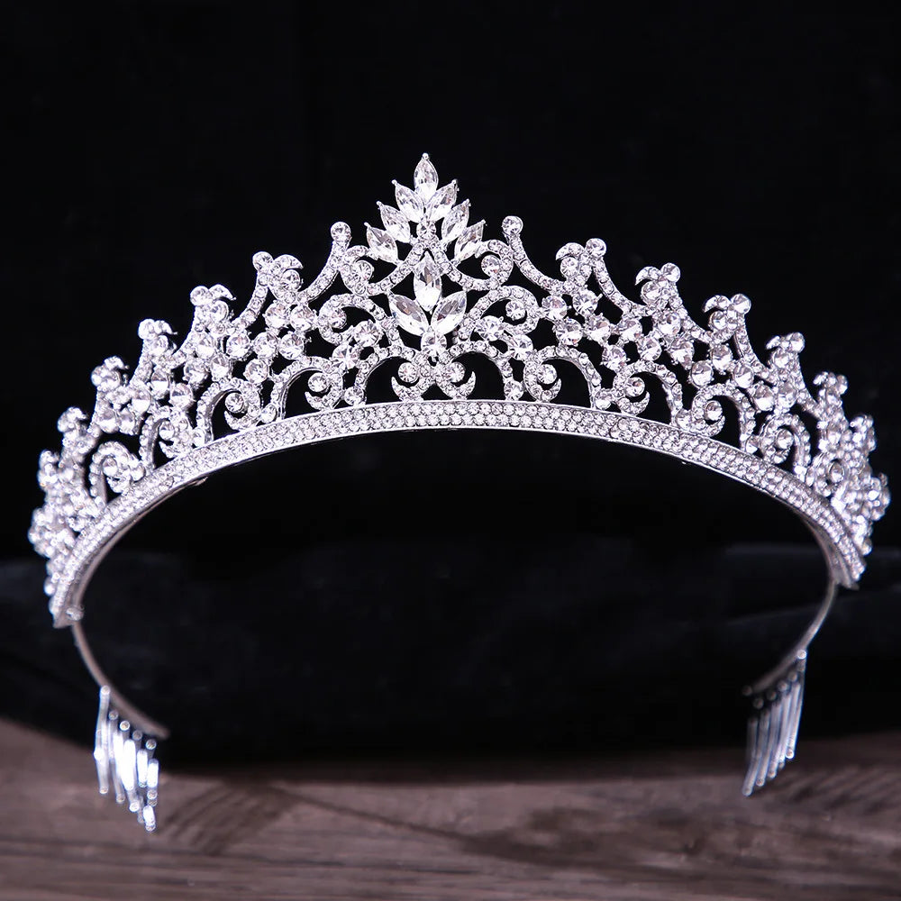 Diverse Silver Color Crystal Pearls Bridal Tiaras Crown Rhinestone Pageant Diadema Collares CZ Headband Wedding Hair Accessories - EUFASHIONBAGS