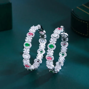 Luxury Multicolor Cubic Zirconia Hoop Earrings Chunky Women Party Wedding Jewelry b136