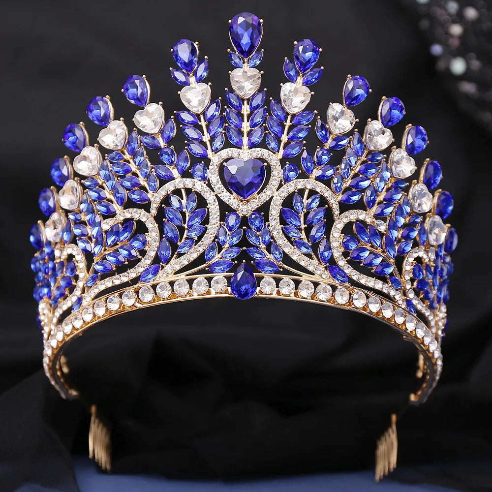 Luxury High Royal Queen AB Color Wedding Crowns Comb Women Purple Crystal Banquet Tiaras Party Costume Hair Jewelry Accessories - EUFASHIONBAGS