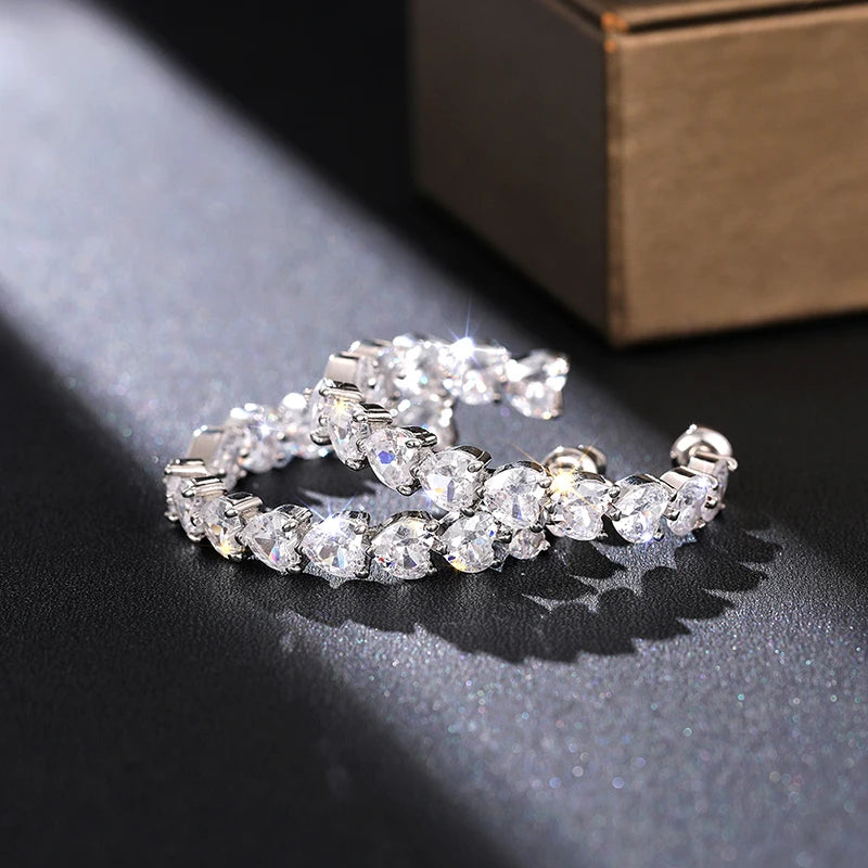 Heart Cubic Zirconia Hoop Earrings for Women Luxury Promise Circle Rings Fashion Versatile Female Earrings Love Jewelry - EUFASHIONBAGS