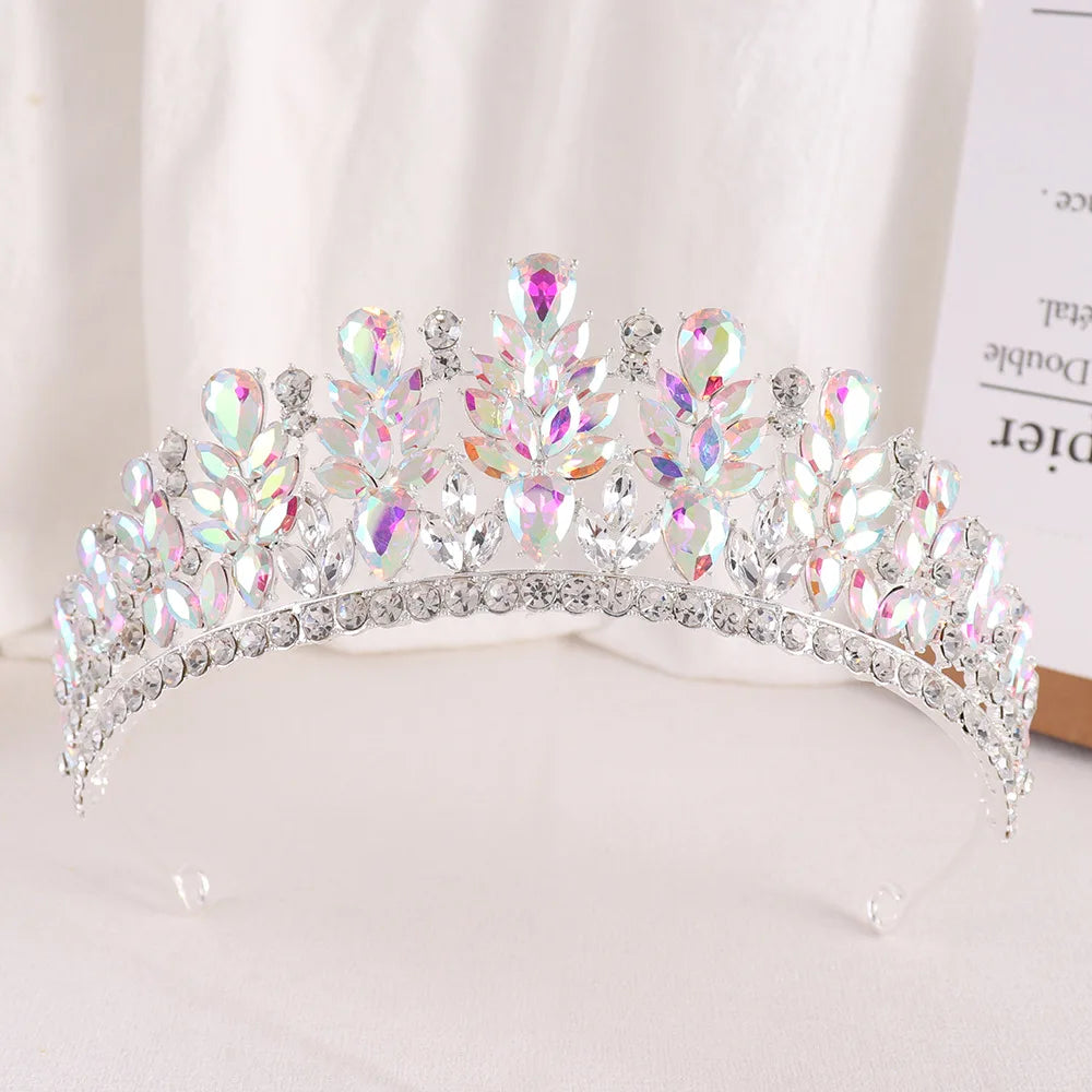 Pink Opal Crystal Wedding Crown Princess Rhinestone Pageant Diadem Party Headdress Bridal Crown Hair Jewelry Tiaras Accessories - EUFASHIONBAGS