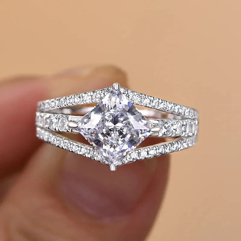 Princess Cubic Zirconia Women Rings for Wedding Aesthetic Female Accessories Marriage Engage Party Luxury Trendy Jewelry