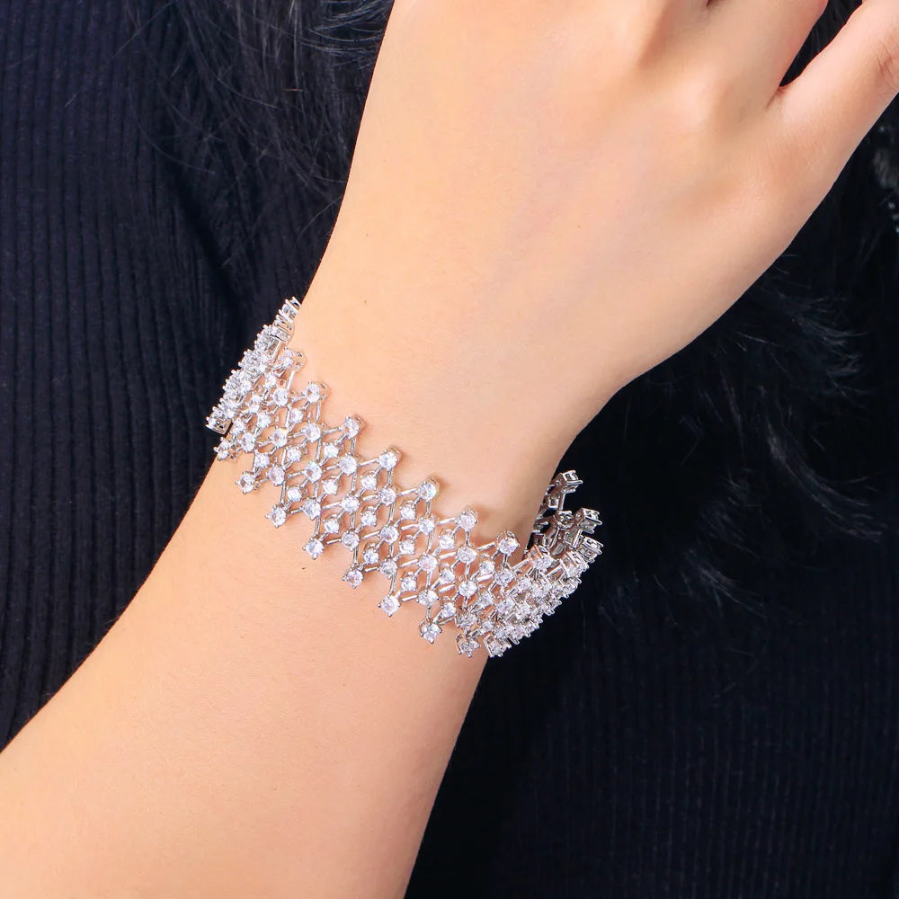 Super Shiny Round Multiple Cubic Zirconia Paved Wide Big Tennis CZ Bracelets for Women Wedding Prom Jewellery - EUFASHIONBAGS