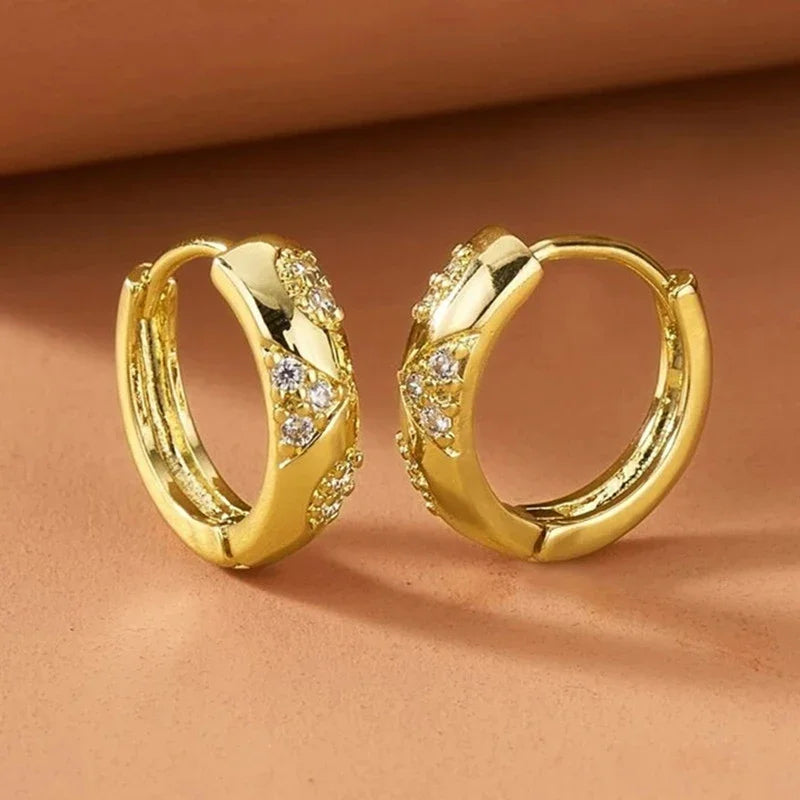 Chic Gold Color Hoop Earrings Female Exquisite Shiny Cubic Zirconia Ear Accessories Low-key Daily Wearable Party Jewelry