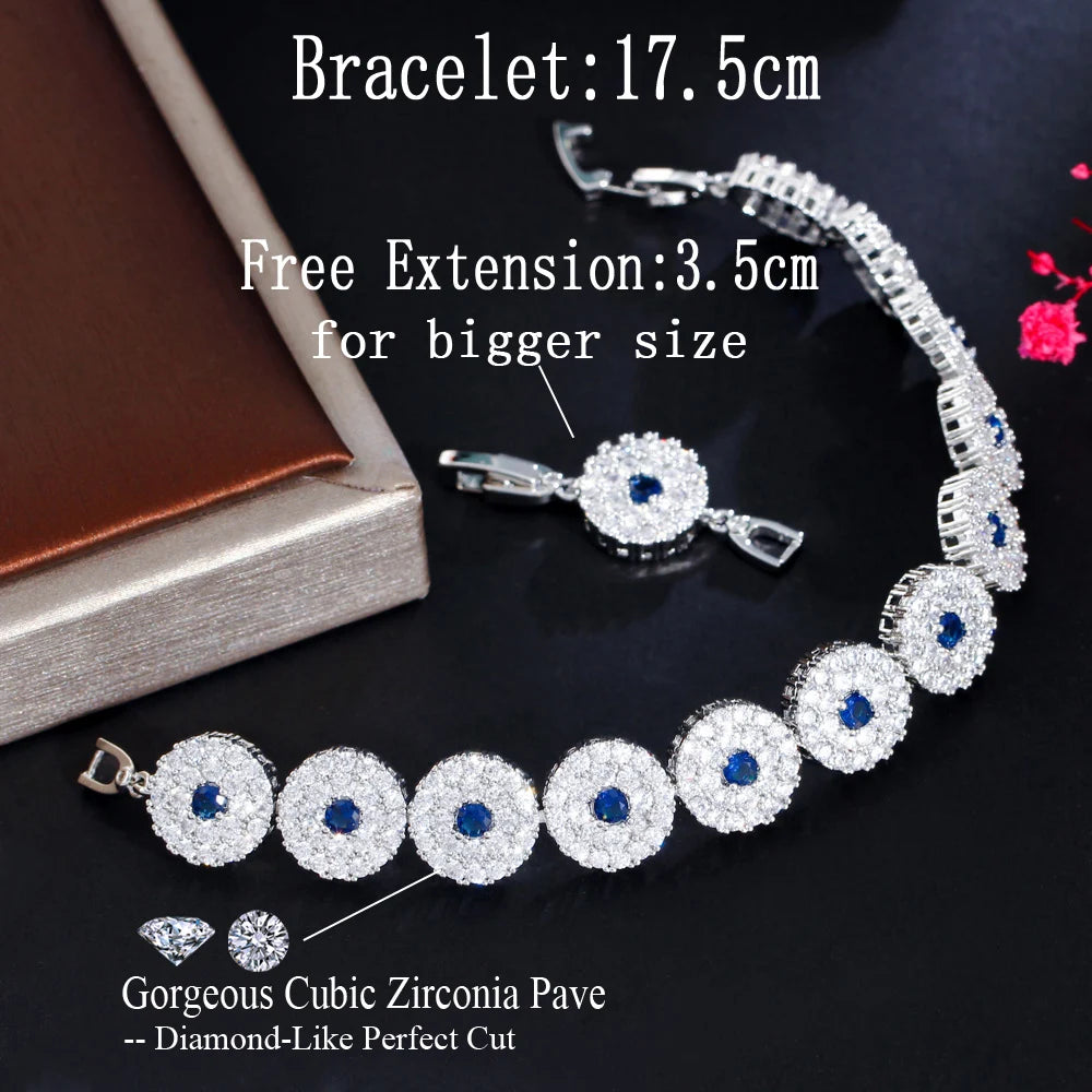 Sparkling Micro Pave Round Cubic Zirconia Stone Royal Blue Luxury Women Wedding Party Bridal Bracelets Jewelry - EUFASHIONBAGS