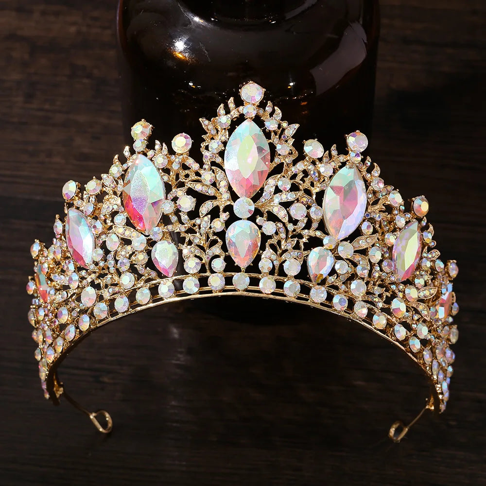 Baroque Luxury Queen Large Crystal AB Tiaras Crowns Bridal Women Girls Wedding Diadem Headband Princess Party Hair Dress Jewelry