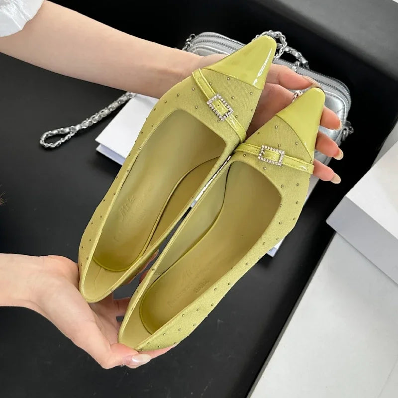 Designer Pointed Toe Low Heel Women Shoes Belt Buckle Elegant Office Thin High Heels Female Shallow Pumps Women Zapatos De Mujer