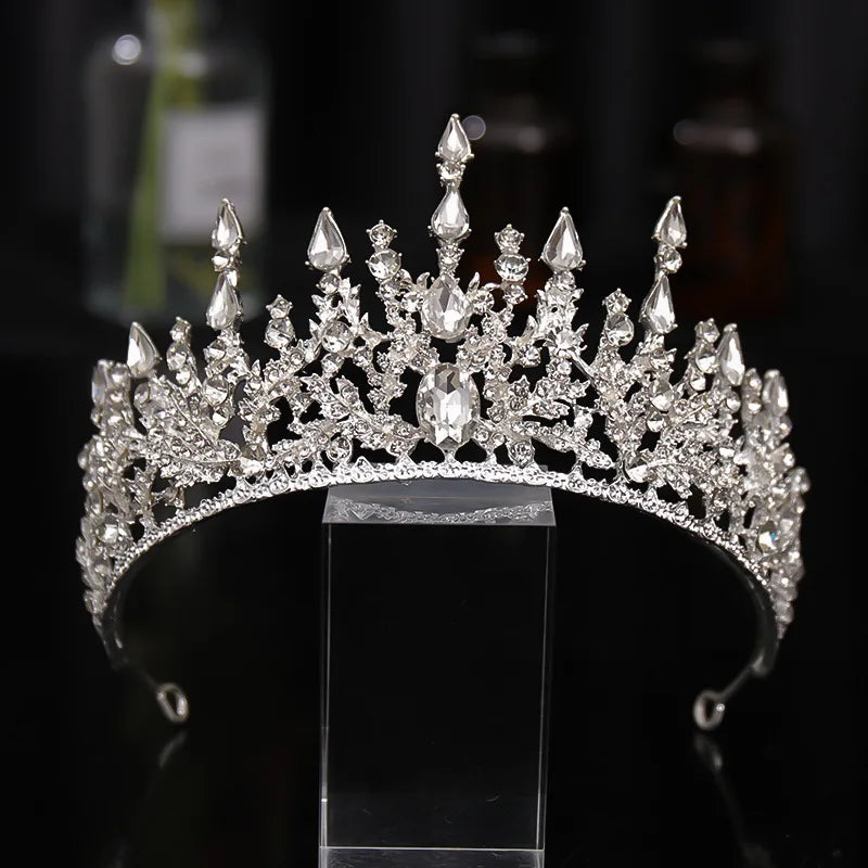 Luxury Crystal Wedding Hair Tiara Rhinestone Bridal Tiara Crown Silver Color Diadem Veil Tiaras Bride Hair Accessories Headpiece - EUFASHIONBAGS