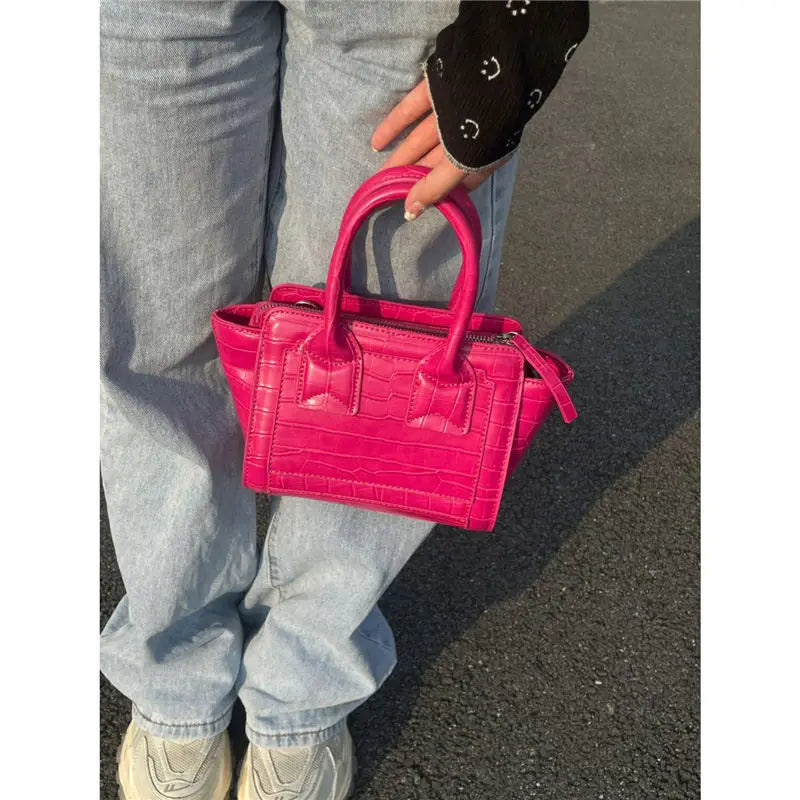 Crocodile Pattern Bucket Bag Women Handle Casual Crossbody Bags Female Vintage Pink Y2k Hand Bag Aesthetic - EUFASHIONBAGS