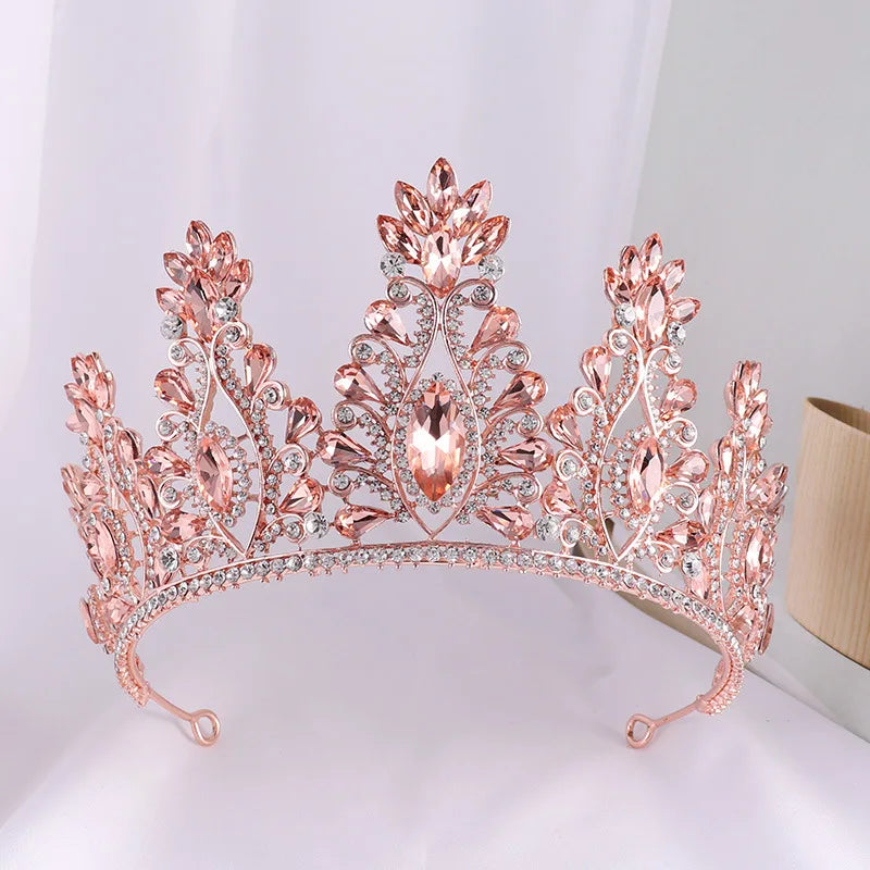 Gold AB Color Rhinestone Wedding Crown Crystal Bridal Hair Accessories Women Tiaras Baroque Headband Bride Queen Diadem Headwear - EUFASHIONBAGS