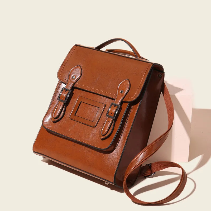 Genuine Leather Women's Backpack Vintage Cowhide Preppy Style Girls School Bag Large Capacity Women Shoulder Bags