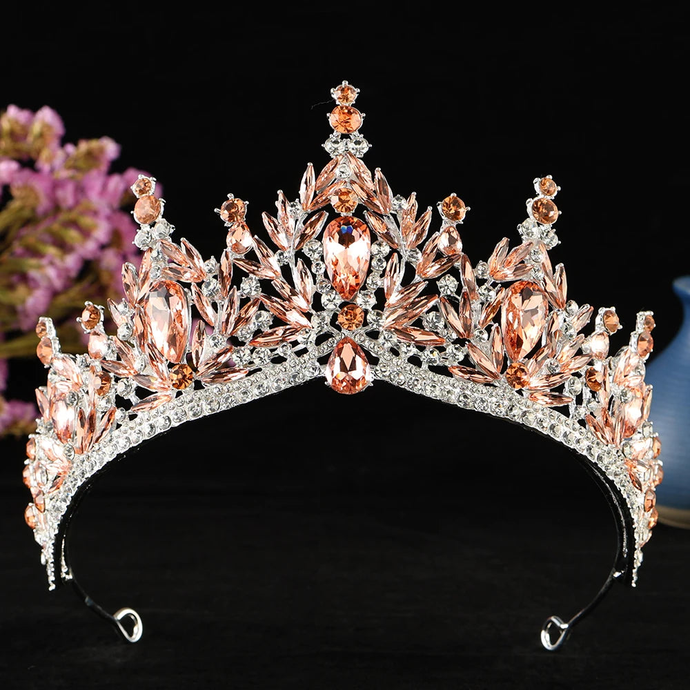 Luxury Silver Color Water Drop Crystal Opal Tiara For Women Headpiece Wedding Bridal Birthday Party Crown Hair Dress Accessories