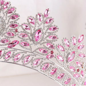 Baroque Pink Crystal Royal Queen Wedding Crown Rhinestone Bridal Diadem Pageant Headdress Bride Tiaras Hair Jewelry Accessories