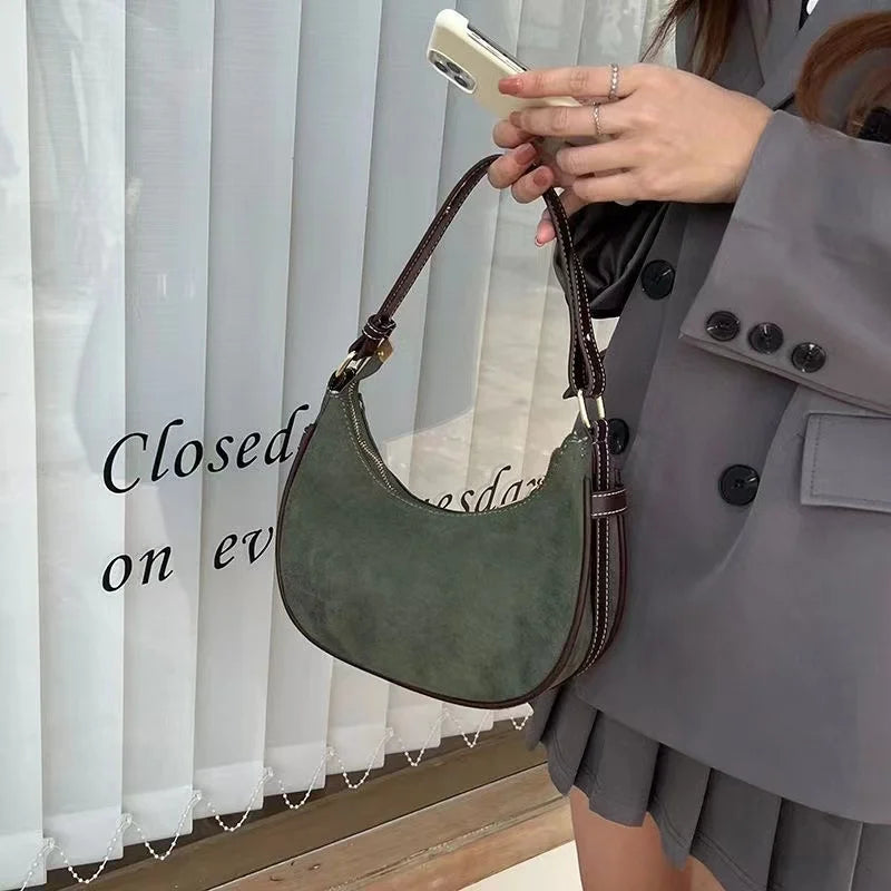 Casual Green Underarm Bag Women New Vintage Hot Girls Leather Solid Shoulder Bag Retro Elegant Y2k Handbag Purse