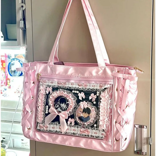 Sweet Lolita Pink Ita Bag Women Japanese Transparent Large Tote Bag Harajuku Kawaii Handbag Aesthetic