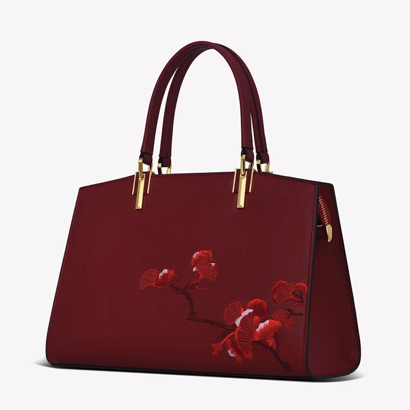 Genuine Leather Women's Bag Luxury Designer Handbag Fashion Female Bag Embroidered Real Cowhide Leather Bags - EUFASHIONBAGS