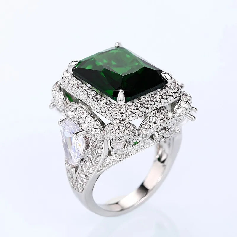 Green Cubic Zirconia Women Rings Newly Modern Design Luxury Rings Wedding Anniversary Party Ladies Jewelry Gifts - EUFASHIONBAGS