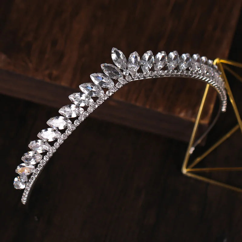 Baroque Luxury Crystal Water Drop Bridal Tiaras Cubic Zirconia Crown Rhinestone Pageant Diadem Headband Wedding Hair Accessories - EUFASHIONBAGS