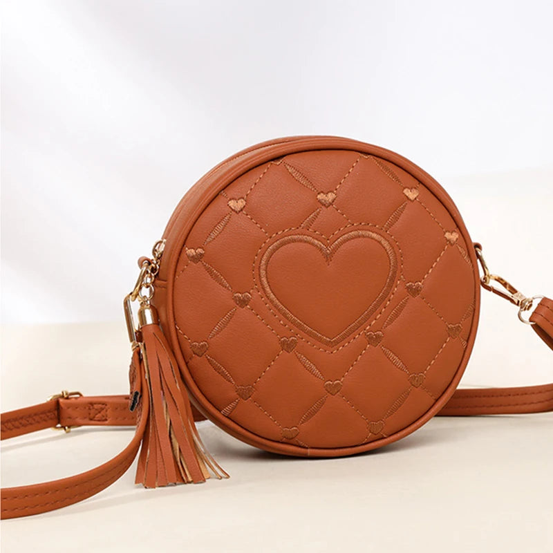 Fashion Trend Love Embroidery Small Round Bag Ladies Handbag Shoulder Bags New Small Women's Crossbody Bag - EUFASHIONBAGS