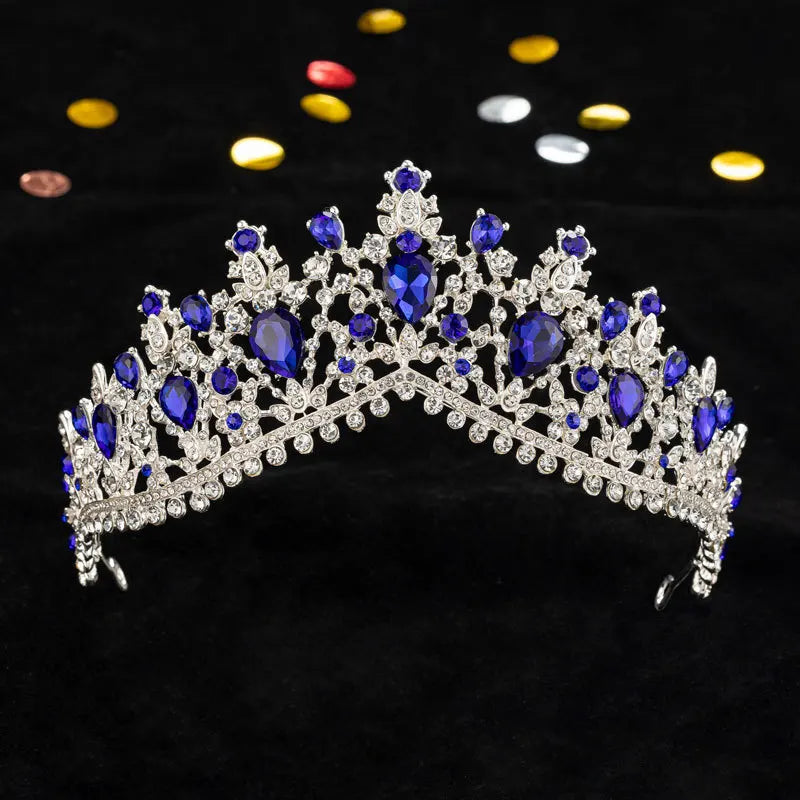 Luxury Forest Pink Blue Opal Crystal Bridal Tiaras Royal Queen Crown Rhinestone Pageant Diadem Wedding Hair Costume Accessories - EUFASHIONBAGS