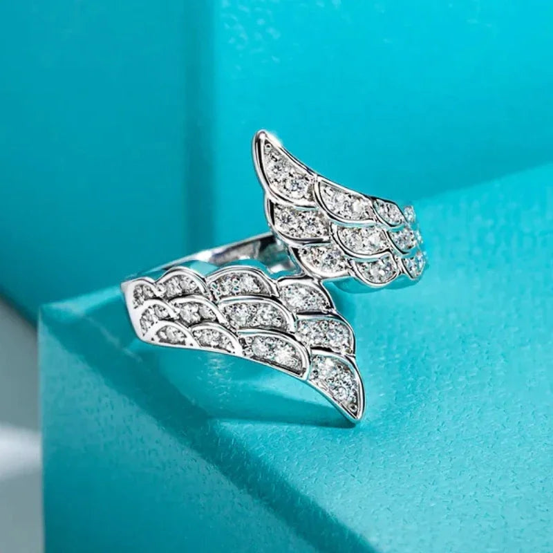 Romantic Wings Design Women Rings Bling Cubic Zirconia Luxury Trendy Wedding Accessories for Cocktail Party Jewelry - EUFASHIONBAGS