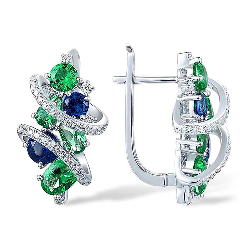 Green/Blue Cubic Zirconia Hoop Earrings for Women New Temperament Bridal Wedding Party Earrings Trendy Jewelry - EUFASHIONBAGS