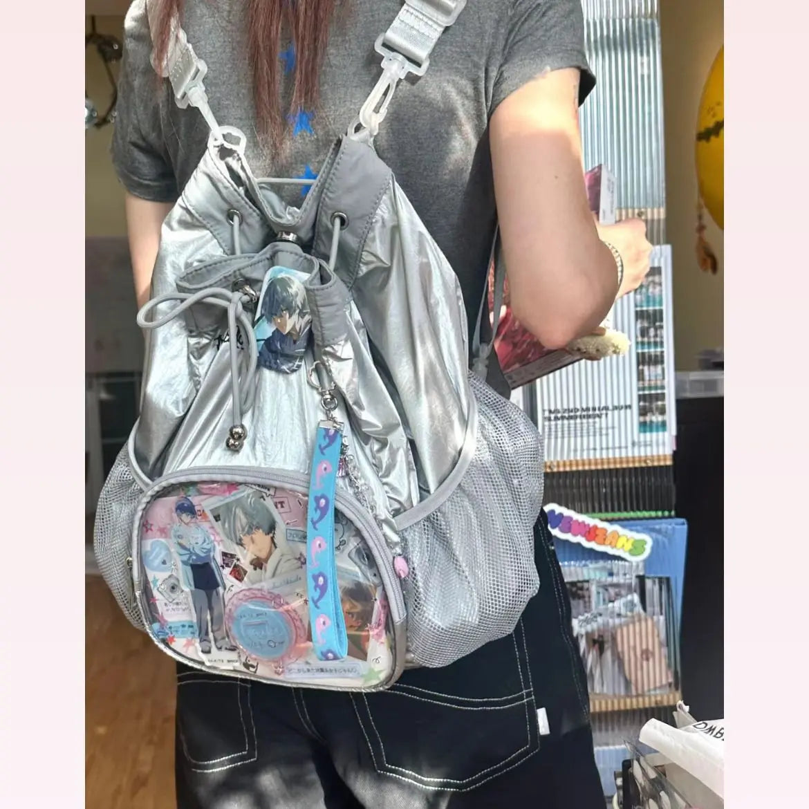 Silver Ita Bag Women New Japanese Style Pocket Chic Portable Y2k Backpack Female Hot Girls Backpacks Aesthetic