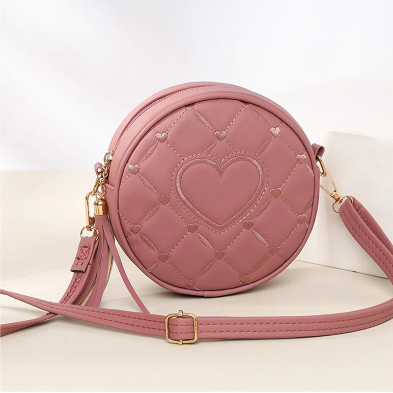 Fashion Trend Love Embroidery Small Round Bag Ladies Handbag Shoulder Bags New Small Women's Crossbody Bag - EUFASHIONBAGS