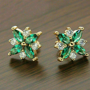 Green/White CZ Flower Stud Earrings Temperament Ear Piercing Accessories for Women n220