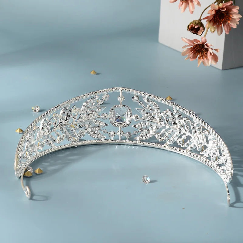 Luxury Cubic Zirconia Crowns Crystal Leaf Bridal Tiaras Fashion Queen Rhinestone Diadem Bride Headpiece Wedding Hair Accessories - EUFASHIONBAGS