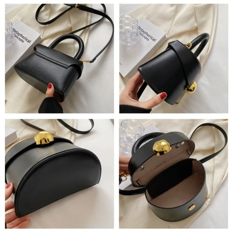 Vintage Black Messenger Bag Women Retro Leather Handle Bucket Bag Purse Fashion Versatile Crossbody Bags Bolsos