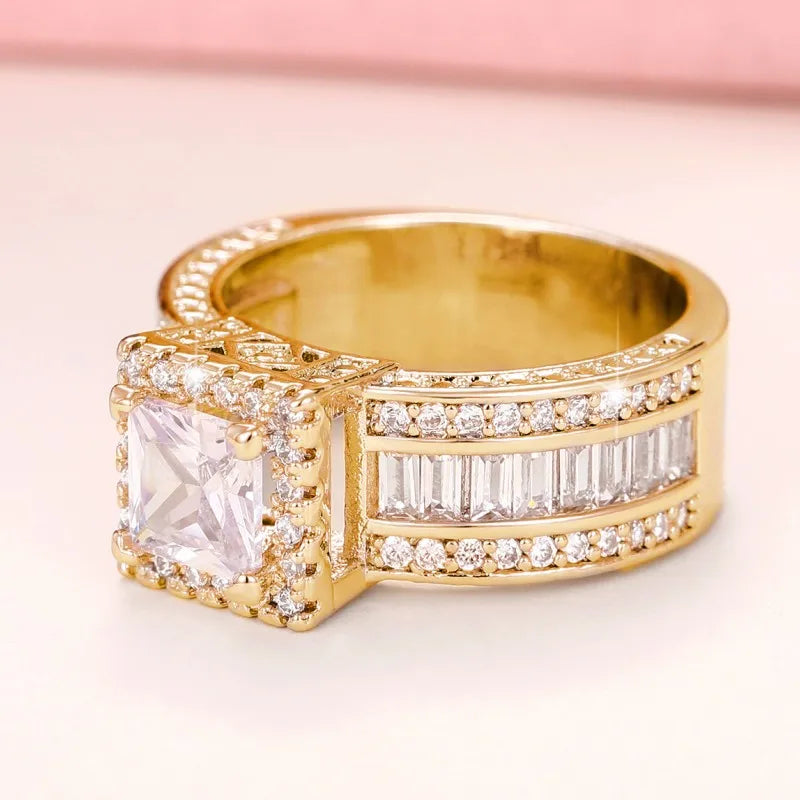 Classic Design Women Rings for Engagement Wedding Luxury Princess Square Cubic Zirconia Sparkling Bridal Rings Jewelry