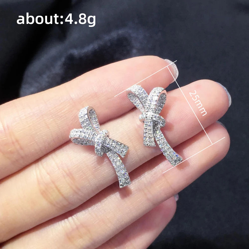 Sparkling Bow Stud Earrings Luxury Paved Brilliant Cubic Zirconia Fancy Ear Earrings for Women Wedding Engagement Jewelry - EUFASHIONBAGS