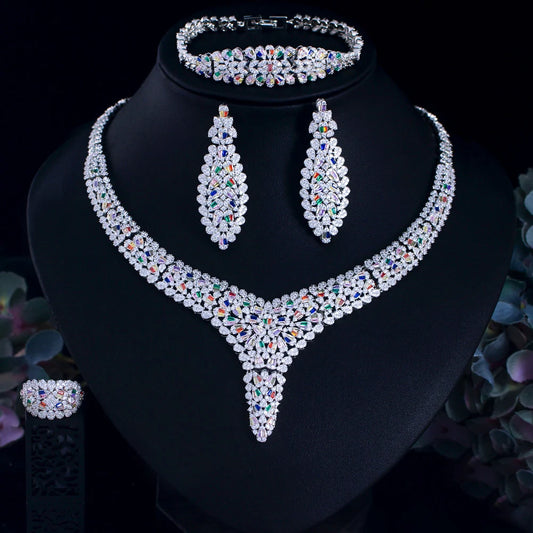 Luxury Chunky Multi Color Cubic Zirconia Pave Women Wedding Party Bridal Jewelry Sets Dubai 4pcs Accessories - EUFASHIONBAGS