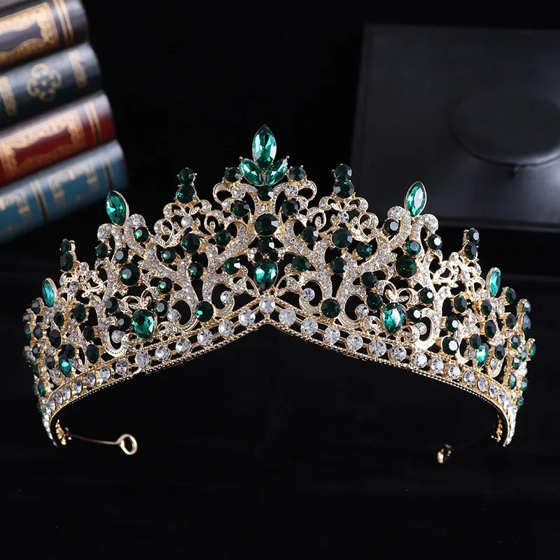 Trendy Baroque Sky Blue Rhinestone Crystal Queen Crown Wedding Tiara Women Beauty Pageant Diadem Bridal Hair Accessories Jewelry - EUFASHIONBAGS