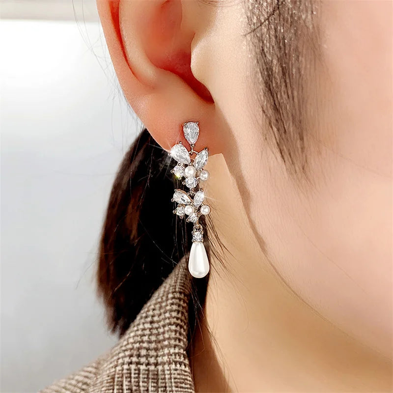 Aesthetic Bridal Imitation Pearl Dangle Earrings Luxury Trendy Engagement Wedding Ear Accessories for Women Newly Jewelry - EUFASHIONBAGS