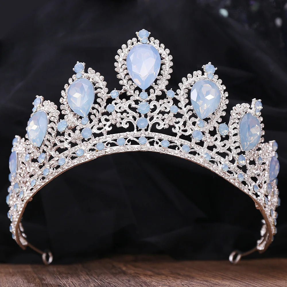 Different Style Silver Color Blue Opal Crystal Bridal Tiaras Crown Rhinestone Pageant Prom Diadem Wedding Hair Dress Accessories - EUFASHIONBAGS