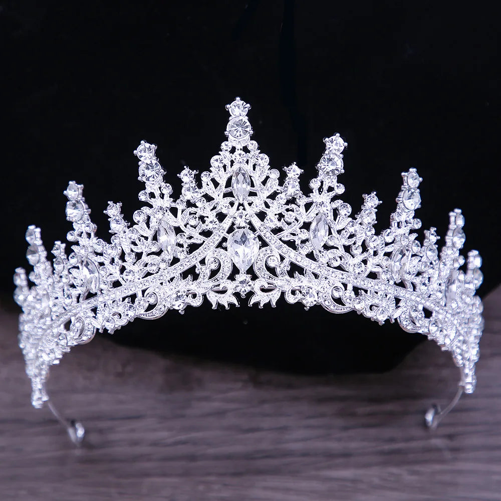 Korean Luxury White Crystal Bridal Tiaras Crown Wedding Hair Accessories Silver Color Crowns Rhinestone Pageant Diadem Headpiece - EUFASHIONBAGS