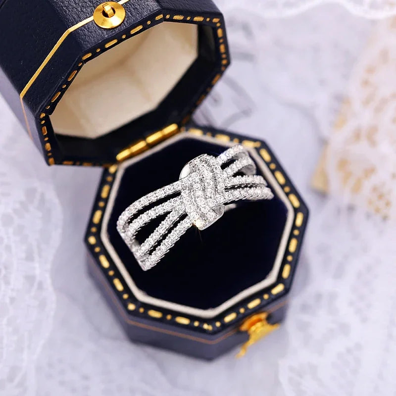 Romantic Knot Shape Rings for Lady with Brilliant Cubic Zirconia Gorgeous Exquisite Engagement Jewelry Delicate Accessory - EUFASHIONBAGS