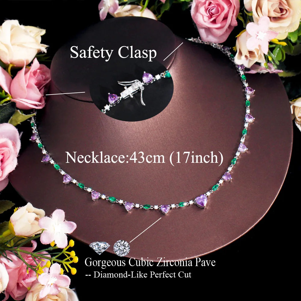 Heart Shape Purple Green Cubic Zirconia Choker Chain Link Tennis Necklace for Women Summer Party Jewelry Gift - EUFASHIONBAGS