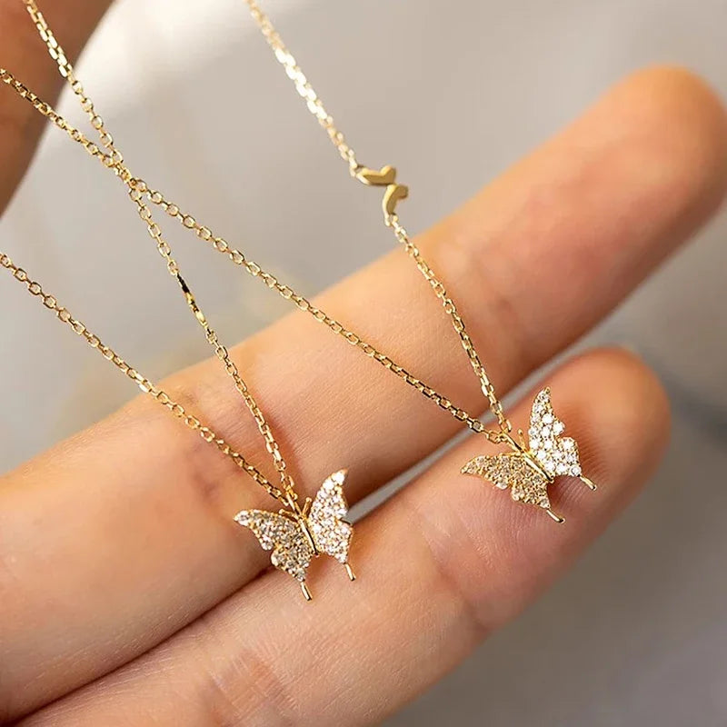 Noble Butterfly Pendant Necklace for Women Charming Sweet Gold Color Accessories Bright CZ Engagement Wedding Jewelry Hot - EUFASHIONBAGS