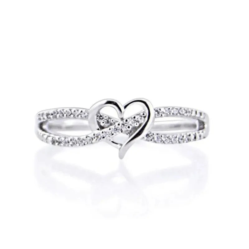 Graceful Silver Color/Gold Color Heart Ring Lady Engagement Accessories with Bright Zirconia Bridal Wedding Band Jewelry - EUFASHIONBAGS