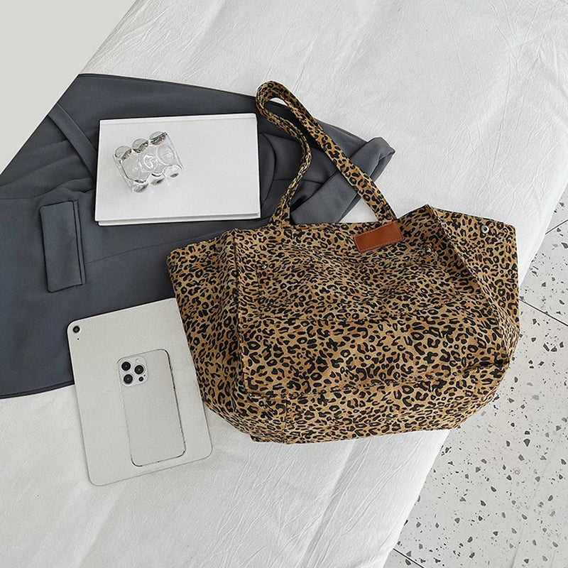 Fashion Shoulder Cloth Bag Large Capacity Personality Trend Leopard Print Tote Bag Daily Shopping Work Commuting Bag - EUFASHIONBAGS