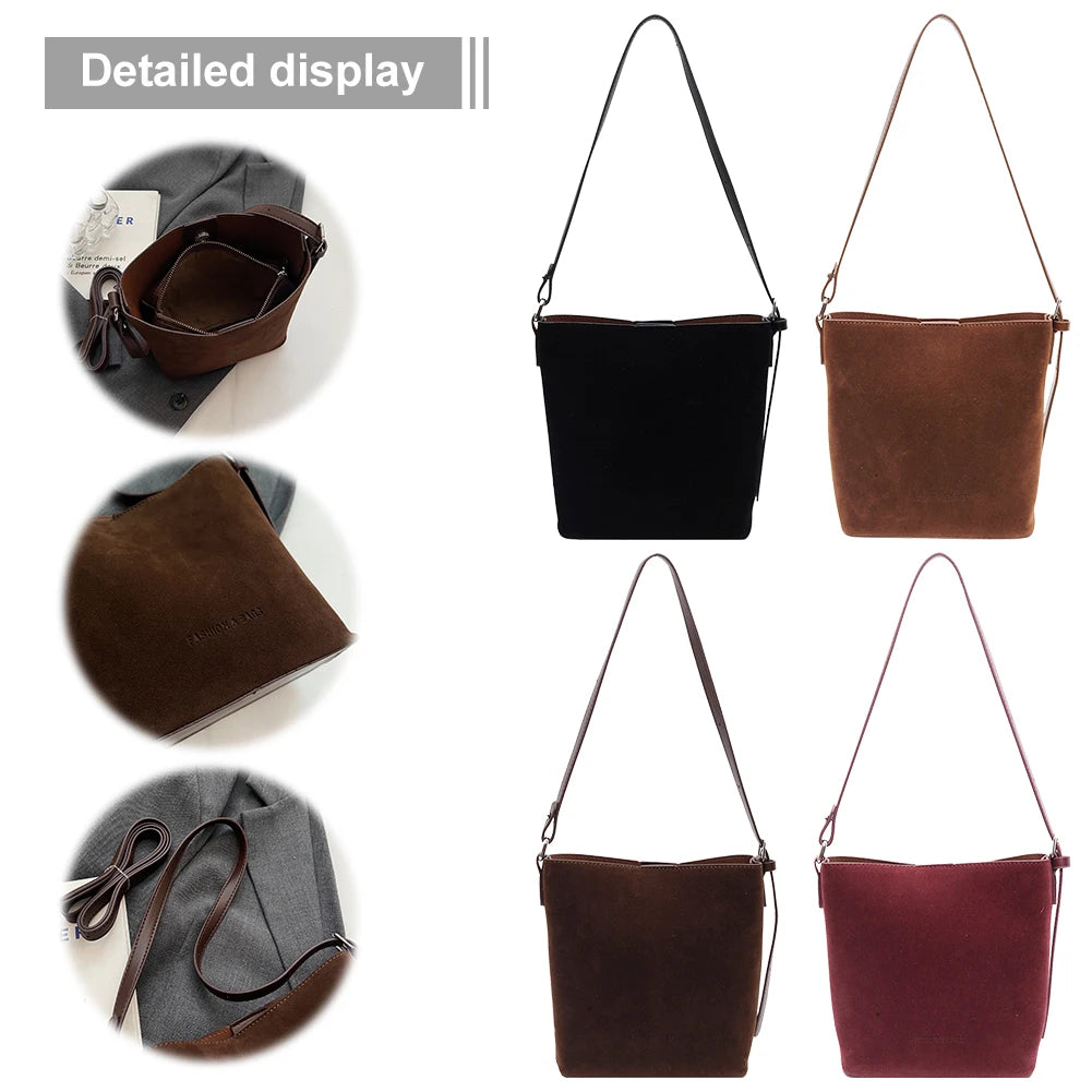 Trendy Women Bag Fashion Lady Luxury Casual Leather Shoulder Bag Soft Underarm Pack Female Suede Tote Bucket Handbag for Girls - EUFASHIONBAGS