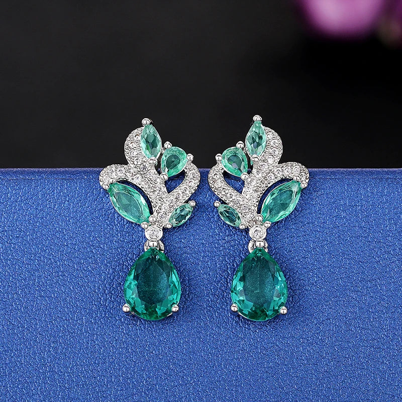 Green Cubic Zirconia Drop Earrings Women for Engagement Wedding Party Aesthetic Female Accessories Gift Jewelry