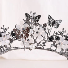 Cargar imagen en el visor de la galería, Black Bridal Crown Baroque Pearl Rhinestone Crowns Tiara Butterfly Hairband Wedding Hair Accessories Princess Crown Bride Tiaras