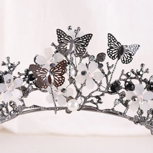 Black Bridal Crown Baroque Pearl Rhinestone Crowns Tiara Butterfly Hairband Wedding Hair Accessories Princess Crown Bride Tiaras