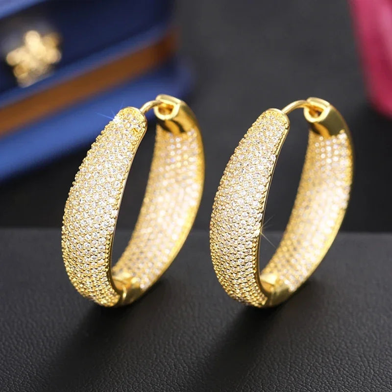 Bling Bling Hoop Earrings Silver Color/Gold Color Full CZ Luxury Trendy Earrings for Women Wedding Party Gorgeous Jewelry - EUFASHIONBAGS