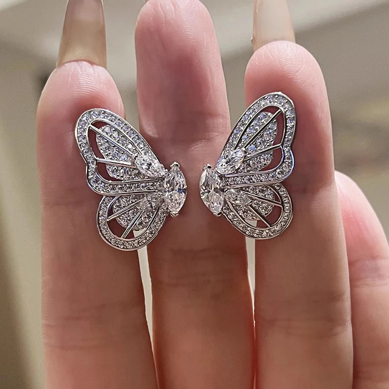 Aesthetic Luxury Butterfly Opening Ring Female Party Accessories with Brilliant Zirconia Lady Statement Jewelry - EUFASHIONBAGS